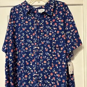 Croft & Barrow Women's Blue Floral Button Down Shirt Short Sleeves NWT Size 4x